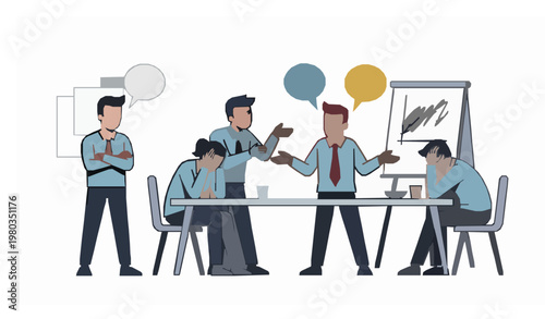 Coworkers arguing workplace communication problem vector illustration