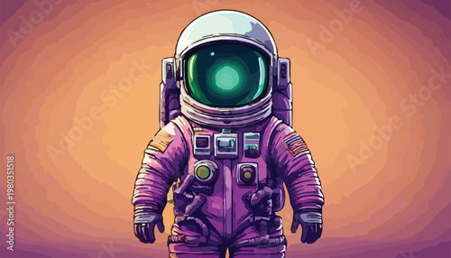 Cartoon Astronaut in Space Suit with Glowing Visor.
