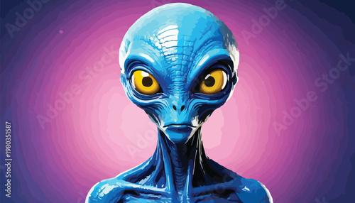 Close-up of a Blue Alien with Large Yellow Eyes.