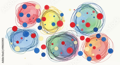 Abstract colorful circles with dots representing molecules or cells.
