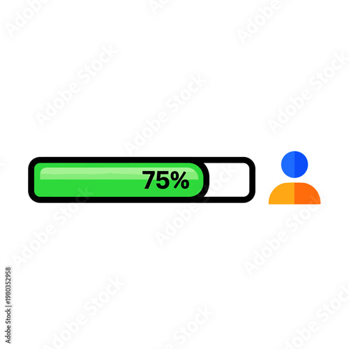 A green progress bar displaying 75% completion next to a stylized icon of a person, symbolizing individual progress or profile completeness.