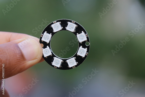 Addressable led ring light also called as RGB ring light used in electronic circuits held in the hand