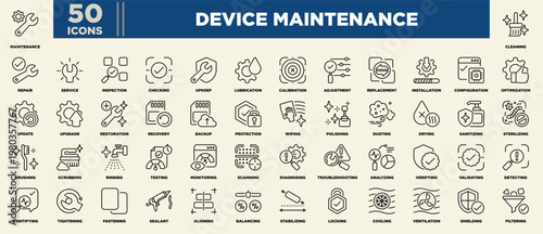 Device Maintenance Icon Sheet Line Black