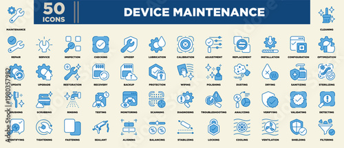 Device Maintenance Icon Sheet Blue White
