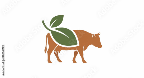 Cow with Leaf Symbol Representing Organic Farming.