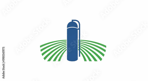 Blue Silo on Green Field Agricultural Symbol.