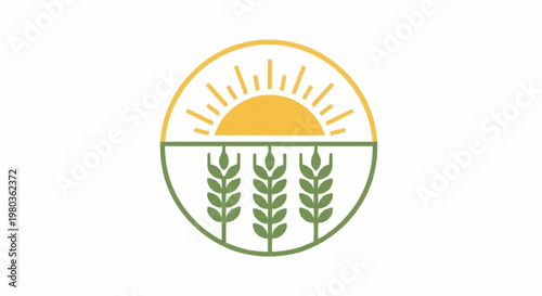 Sunrise Over Wheat Field Agricultural Symbol.