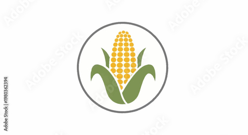 Corn cob icon with green leaves inside a circle.