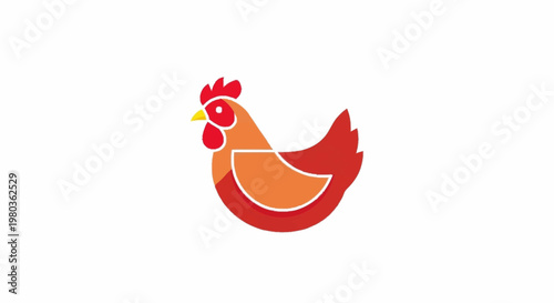 Stylized Chicken Illustration with Red and Orange Feathers.