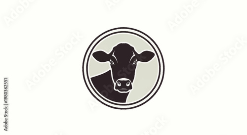 Black Cow Head Silhouette Inside Circle Emblem.
