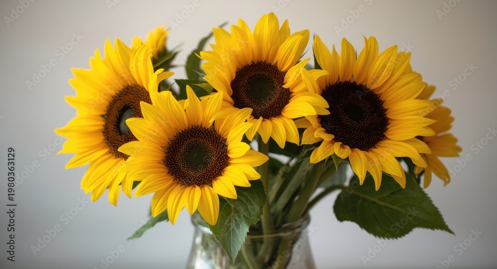 Obraz premium Rustic sunflower blooms in a vase with shallow depth of field and copy space for invitation designs