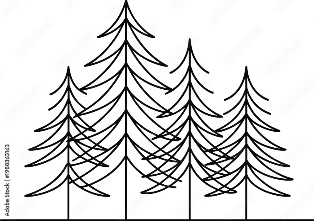 Fototapeta premium Black and white layered forest silhouette tree