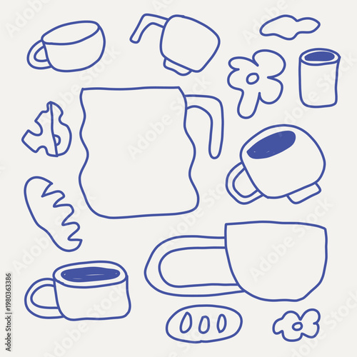 hand drawn cup mugs doodle illustration