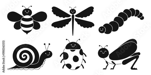 Smiling black and white line insects dragonfly