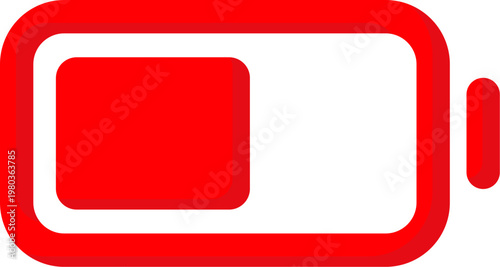 Red low battery vector icon for partial energy level and power status