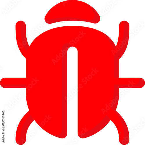 Red bug icon for software error reporting and virus debugging
