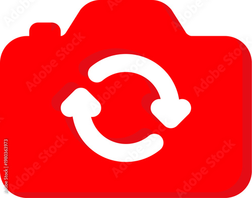 Red camera switch icon with rotation arrows for front and back camera