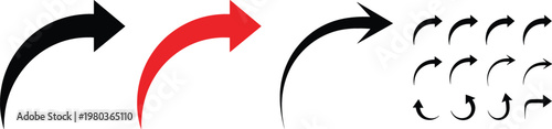 Fotografía Curved Arrow Icon Set in Red and Black Colors Featuring Various Swoosh Shapes fo