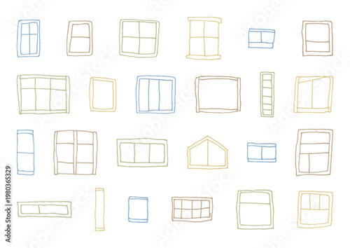 色々な形のおしゃれな窓の手描きイラストセット