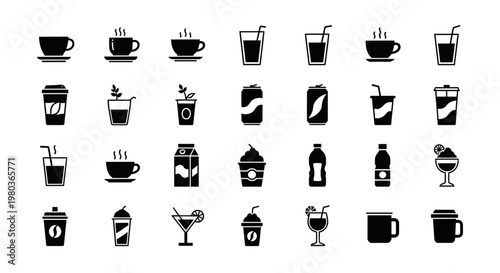 Collection of various drink icons and symbols.