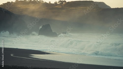 Misty Beach at Sunrise in Slow Motion