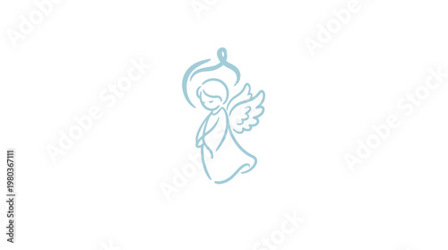 Delicate Blue Angel Silhouette on White Background