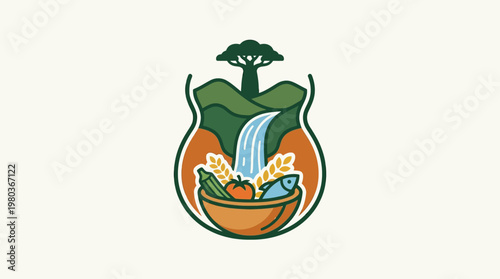 Minimalist Landscape Logo with Food and Water