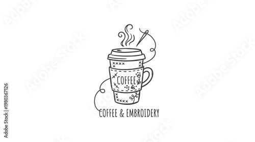 Coffee Cup And Embroidery Needle Logo