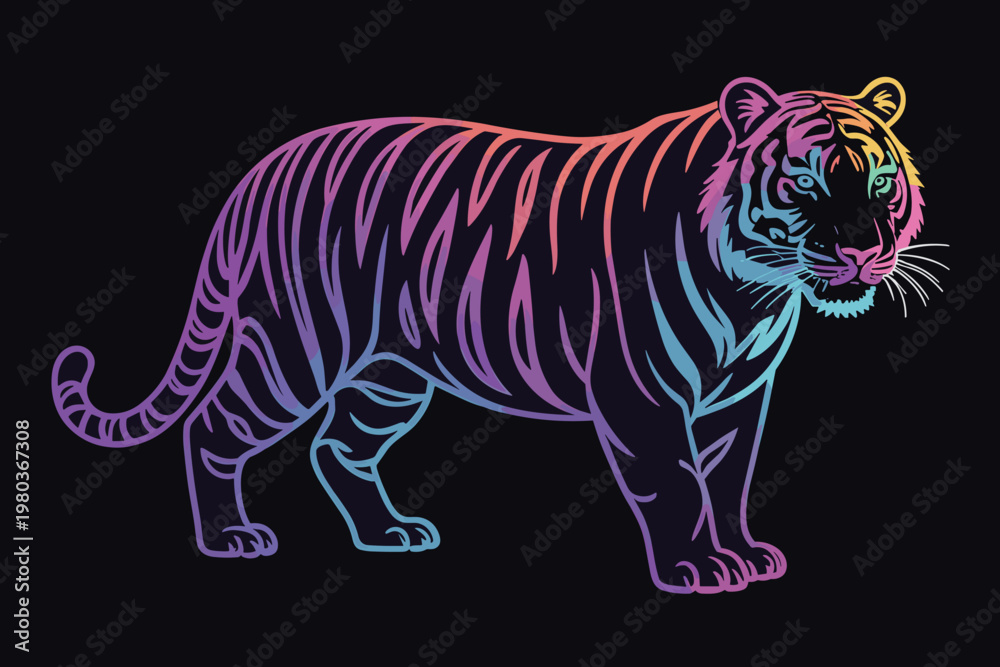 Obraz premium Single-line tiger with flowing mane and tail striped