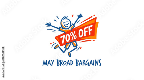 Joyful Stick Figure Announcing 70% Off May Bargains