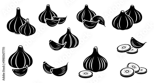Garlic Infographic Vector Icons – Recipe & Nutrition Layout