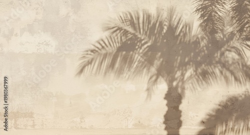 Palm tree shadow silhouette on a lightly roughened wall surface