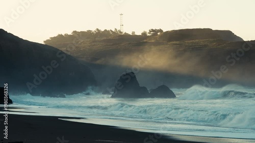 Misty Beach at Sunrise in Slow Motion