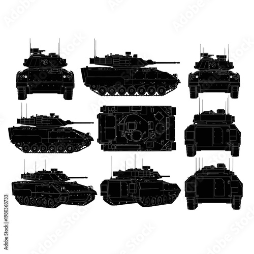 Mechanized Infantry Fighting Vehicle Vector Silhouettes, Heavy Tracked Armor