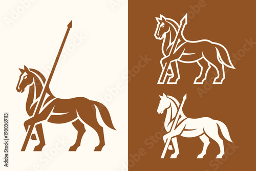Majestic Horse with Spear Vector Logo, Modern Equestrian Warrior Knight Mascot Emblem Icon Design for Brand Identity