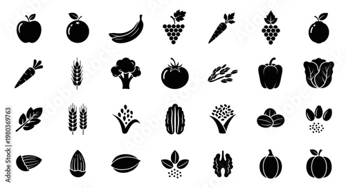 Collection of various fruit and vegetable icons.