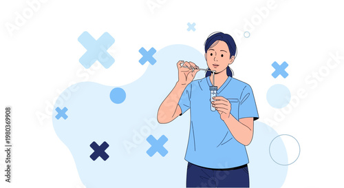 Woman performing rapid test at home, close-up on dropper and vial