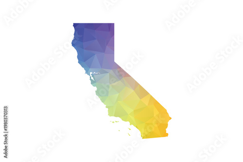 California Map - Polygon Style Vector Illustration in Rainbow Gradient, Low Poly Multicolor Geometric Design, Isolated on White Background, Suitable for Reports, and Creative Projects.