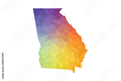 Georgia Map - Polygon Style Vector Illustration in Rainbow Gradient, Low Poly Multicolor Geometric Design, Isolated on White Background, Suitable for Reports, and Creative Projects.