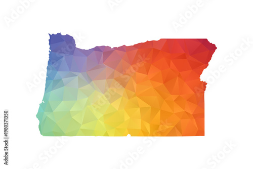 Oregon Map - Polygon Style Vector Illustration in Rainbow Gradient, Low Poly Multicolor Geometric Design, Isolated on White Background, Suitable for Reports, and Creative Projects.
