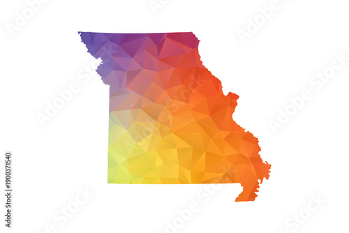 Missouri Map - Polygon Style Vector Illustration in Rainbow Gradient, Low Poly Multicolor Geometric Design, Isolated on White Background, Suitable for Reports, and Creative Projects.