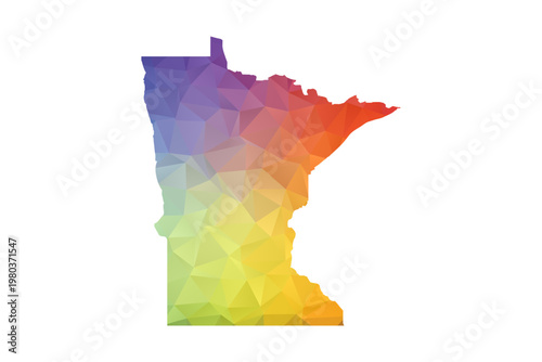 Minnesota Map - Polygon Style Vector Illustration in Rainbow Gradient, Low Poly Multicolor Geometric Design, Isolated on White Background, Suitable for Reports, and Creative Projects.
