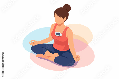 Biohacking Meditation Woman with Smart Health Sensor Isometric Vector