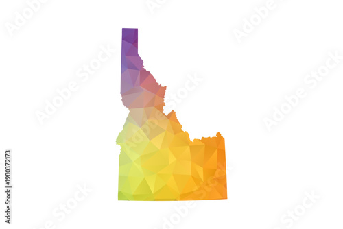 Idaho Map - Polygon Style Vector Illustration in Rainbow Gradient, Low Poly Multicolor Geometric Design, Isolated on White Background, Suitable for Reports, and Creative Projects.