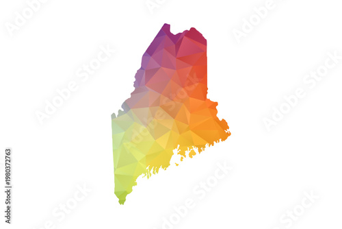 Maine Map - Polygon Style Vector Illustration in Rainbow Gradient, Low Poly Multicolor Geometric Design, Isolated on White Background, Suitable for Reports, and Creative Projects.