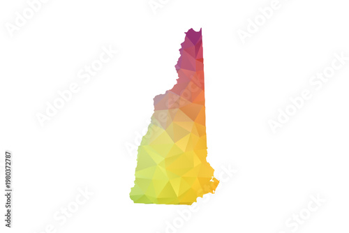 New Hampshire Map - Polygon Style Vector Illustration in Rainbow Gradient, Low Poly Multicolor Geometric Design, Isolated on White Background, Suitable for Reports, and Creative Projects.