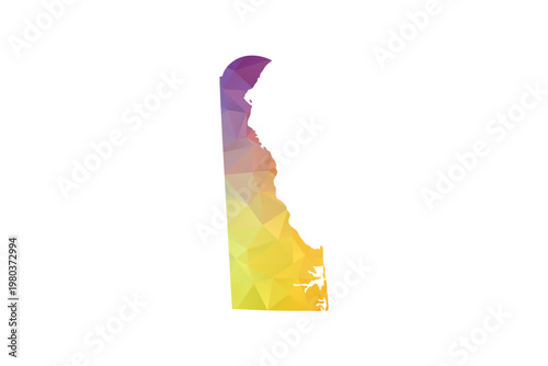 Delaware Map - Polygon Style Vector Illustration in Rainbow Gradient, Low Poly Multicolor Geometric Design, Isolated on White Background, Suitable for Reports, and Creative Projects.