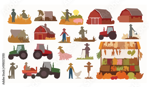 Organic farm agriculture and livestock rural life vector illustration