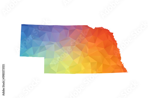 Nebraska Map - Polygon Style Vector Illustration in Rainbow Gradient, Low Poly Multicolor Geometric Design, Isolated on White Background, Suitable for Reports, and Creative Projects.
