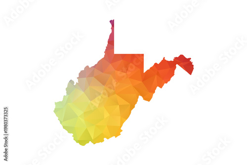 West Virginia Map - Polygon Style Vector Illustration in Rainbow Gradient, Low Poly Multicolor Geometric Design, Isolated on White Background, Suitable for Reports, and Creative Projects.